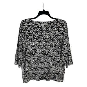 Chico's Woman Size XXL Black V-Neck Stretch 3/4 Sleeve Top Pullover Blouse